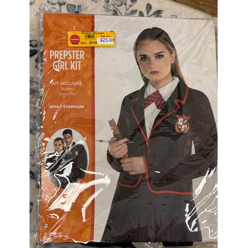 Prepster Girl Kit Adult Standard Costume Blazer and Cross Tie School Uniform Set